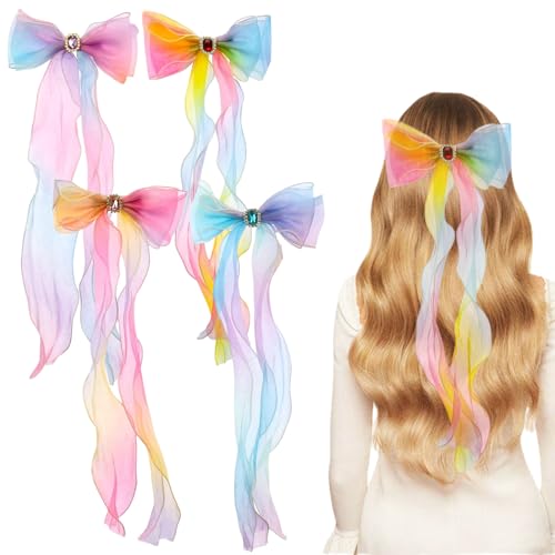 4 Stück Haarspangen mit Großer Schleife,Buntes Haarschleifen Haarnadeln,Frencfranzösischeh Haarnadel mit Schleifen,Haarklammer Schleife,Hair Accessories mit Band,Haarschmuck für Mädchen Damen von MAOSHYMS