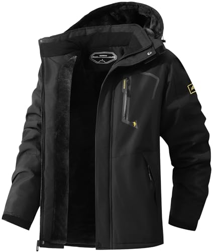 MAOYSSEN Herren Skijacke Warm Winter Schnee Mantel Wasserdicht Berg Windbreaker Snowboardjacke Kapuze für Wandern Reisen, Schwarz, L von MAOYSSEN