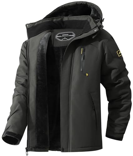 MAOYSSEN Herren Skijacke Winterjacke wasserdicht Mantel winddicht Baumwolle Fleece gefüttert Jacke Multifunktionstaschen von MAOYSSEN