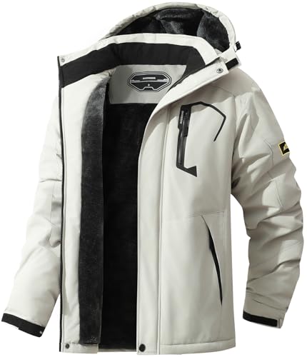 MAOYSSEN Herren Skijacke Winterjacke wasserdicht Mantel winddicht Baumwolle Fleece gefüttert Jacke Multifunktionstaschen von MAOYSSEN