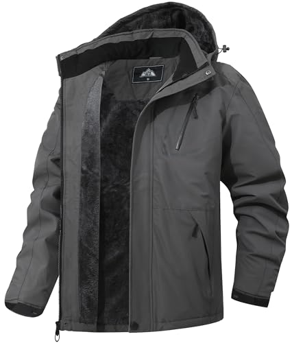 MAOYSSEN Herren Winter Skijacke wasserdichte winddichte atmungsaktive Jacke mit Fleecefutter abnehmbare Kapuze dicke Softshelljacke von MAOYSSEN