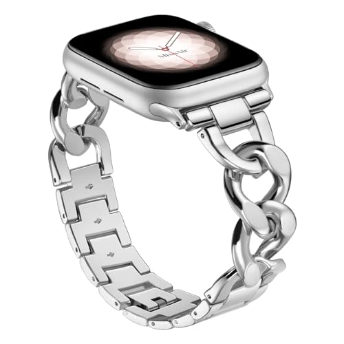 MAPUCE Kompatibel mit Apple Watch Armband 45 mm, 44 mm, 42 mm, für Damen und Herren, stilvolles Denim-Edelstahl-Metall-iWatch-Armband für Apple Watch Ultra2/Ultra-Serie 9/8/7/6/5/4/3/2/1/SE/SE2 von MAPUCE