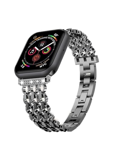 MAPUCE Kompatibel mit Apple Watch Armband 45 mm, 44 mm, 42 mm, für Herren und Damen, Gitter-Edelstahl-Metall-iWatch-Armband für Apple Watch Ultra2/Ultra-Serie 9/8/7/6/5/4/3/2/1/SE/SE2, Schwarz von MAPUCE