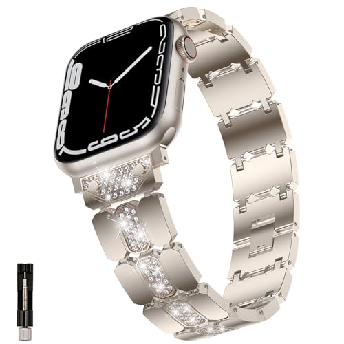 MAPUCE Kompatibles Apple Watch Armband 49 mm, 45 mm, 44 mm, 42 mm, 41 mm, 40 mm, 38 mm, für Damen und Herren, elegant, diamantbesetzt, Edelstahl, für Apple Watch Ultra2/Ultra-Serie von MAPUCE