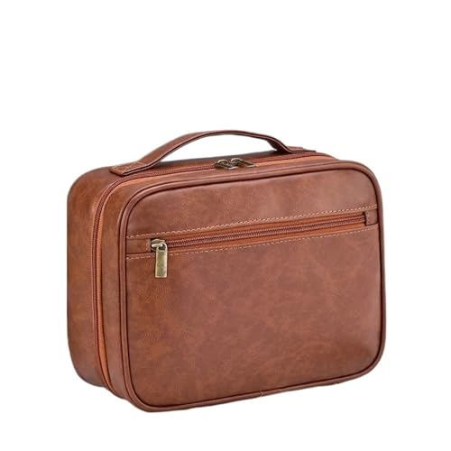 1pc Reißverschluss PU Leder Business Tragbare Frauen Reise Kosmetik Hängen wasserdichte Kosmetiktasche FüR Unterwegs(Brown) von MAQDDO