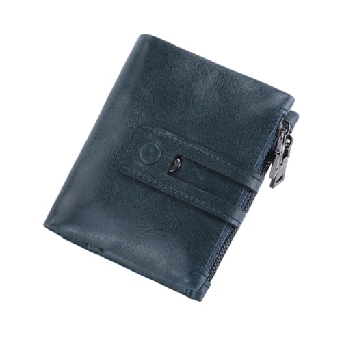 Echtes Leder Männer Brieftasche Kleine Zipper & Haspe Männliche Kurze Geldbörse Karte Halter Geld Clip männer Tasche Handtasche FüR Herren(Blue) von MAQDDO