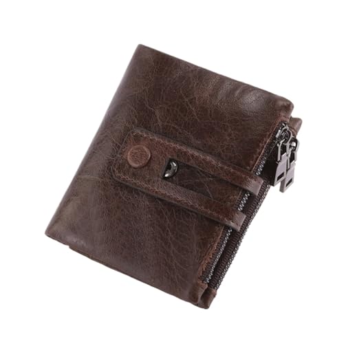Echtes Leder Männer Brieftasche Kleine Zipper & Haspe Männliche Kurze Geldbörse Karte Halter Geld Clip männer Tasche Handtasche FüR Herren(Coffee) von MAQDDO