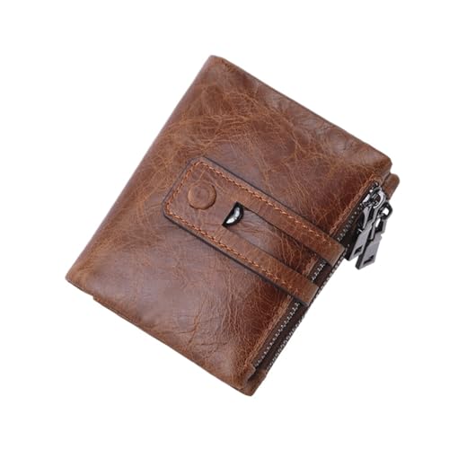 Echtes Leder Männer Brieftasche Kleine Zipper & Haspe Männliche Kurze Geldbörse Karte Halter Geld Clip männer Tasche Handtasche FüR Herren(Deep Brown) von MAQDDO