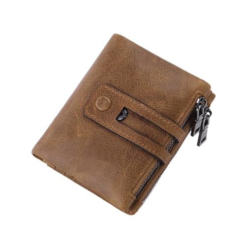 Echtes Leder Männer Brieftasche Kleine Zipper & Haspe Männliche Kurze Geldbörse Karte Halter Geld Clip männer Tasche Handtasche FüR Herren(Khaki) von MAQDDO