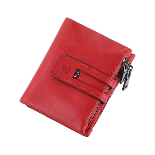 Echtes Leder Männer Brieftasche Kleine Zipper & Haspe Männliche Kurze Geldbörse Karte Halter Geld Clip männer Tasche Handtasche FüR Herren(Red) von MAQDDO