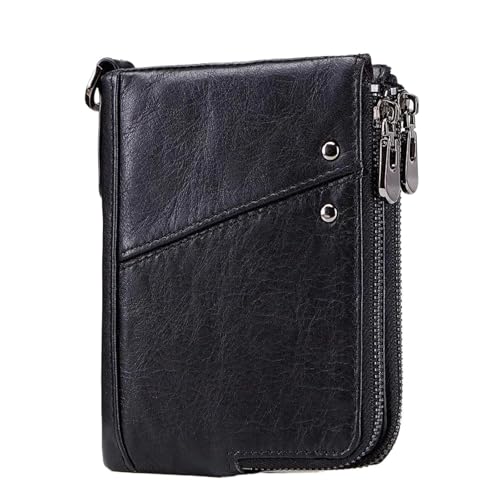 Herren Brieftaschen Kartenhalter Brieftasche for Männer Echtes Leder Kleine Geld Tasche Doppel-reißverschluss Münzfach Männliche Kupplung FüR Herren(Black) von MAQDDO