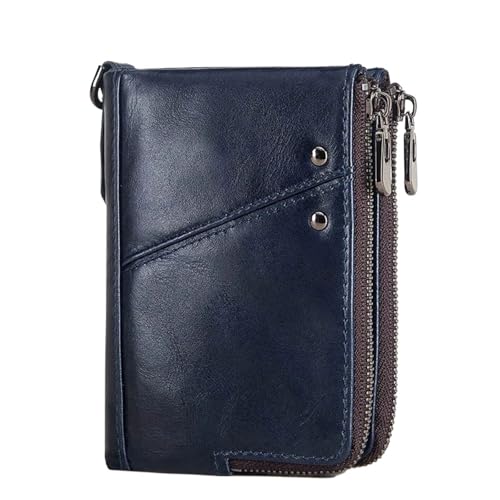 Herren Brieftaschen Kartenhalter Brieftasche for Männer Echtes Leder Kleine Geld Tasche Doppel-reißverschluss Münzfach Männliche Kupplung FüR Herren(Blue) von MAQDDO