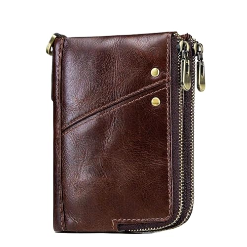 Herren Brieftaschen Kartenhalter Brieftasche for Männer Echtes Leder Kleine Geld Tasche Doppel-reißverschluss Münzfach Männliche Kupplung FüR Herren(Coffee) von MAQDDO