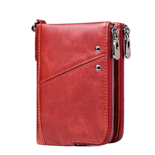 Herren Brieftaschen Kartenhalter Brieftasche for Männer Echtes Leder Kleine Geld Tasche Doppel-reißverschluss Münzfach Männliche Kupplung FüR Herren(Red) von MAQDDO