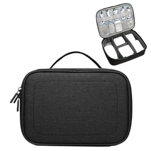 MAQDDO 2 Stück Reise-Elektronik-Zubehör, Mehrzweck-/Organizer-Aufbewahrungstasche for Powerbank, Festplatte, Ladegerät FüR Reise(Single Layer Black) von MAQDDO