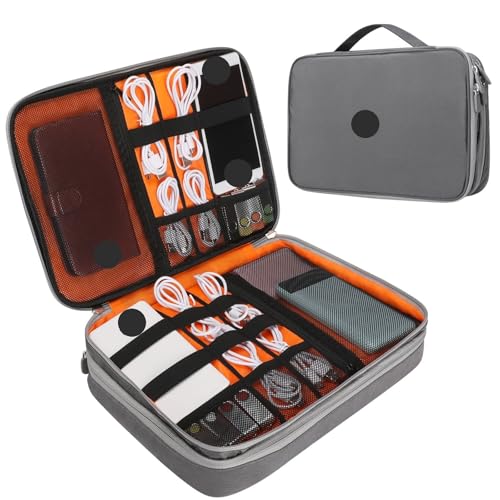 MAQDDO 2 Stück Reise-Elektronik-Zubehör, Mehrzweck-/Organizer-Aufbewahrungstasche for Powerbank, Festplatte, Ladegerät FüR Reise(XL Grey) von MAQDDO