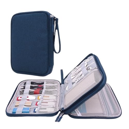 MAQDDO 2PCS Kabel Organizer Tasche Reise Doppel-Schicht Gadget Reisetasche Elektronik Zubehör Lagerung Tragen Spiel Player Tablet FüR Reise(Deep Blue) von MAQDDO