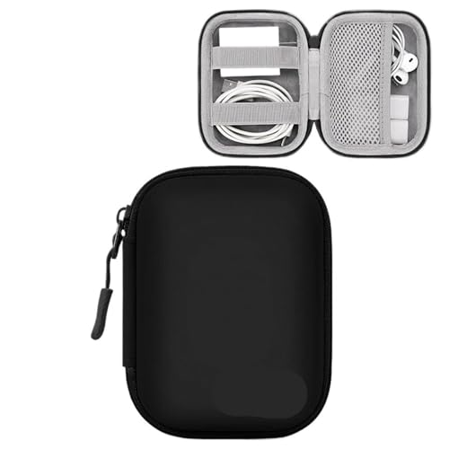MAQDDO 2PCS Tragbare Mini Hard Shell Digitale Gadgets Lagerung Tasche Künstliche Leder Kopfhörer Ladegerät Fall Datenkabel U Disk Organizer FüR Reise(Rectangle-Black-S) von MAQDDO