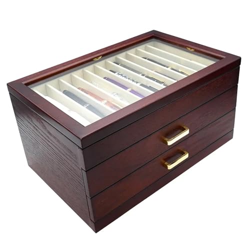 MAQDDO 36 Slots Stift Display Box Holz Organizer Top Fenster Fall Sammlung FüR GeschäFte(Wine red) von MAQDDO