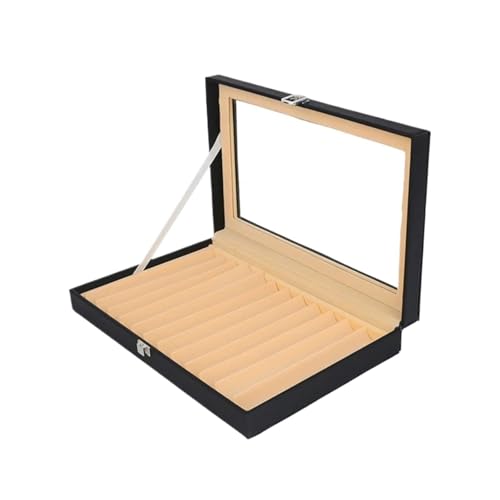 MAQDDO Aufbewahrungsvitrine for Füllfederhalter aus Leder, 12/24/36 Fächer, Schubladentyp, Flanell-Organizer-Box FüR GeschäFte(Black-12pens) von MAQDDO