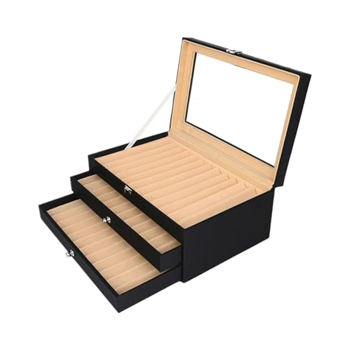 MAQDDO Aufbewahrungsvitrine for Füllfederhalter aus Leder, 12/24/36 Fächer, Schubladentyp, Flanell-Organizer-Box FüR GeschäFte(Black-36pens) von MAQDDO