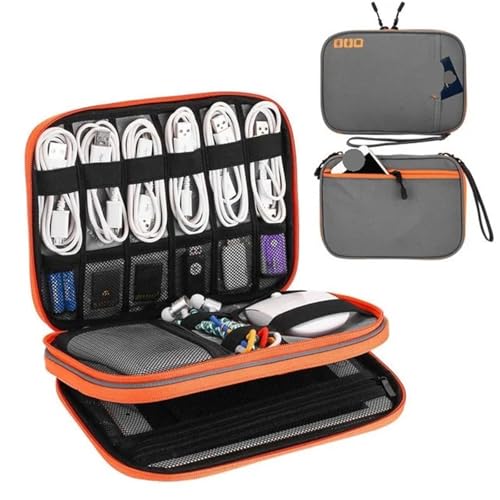 MAQDDO Doppellagige Kabel-Aufbewahrungstasche, Kopfhörer-Ladekabel, Aufbewahrungstasche, Gadget-Organizer, Digitale Tasche FüR Reise(B-M-Gray) von MAQDDO
