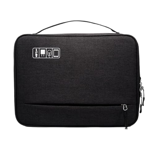 MAQDDO Doppelschichtige Spieltasche for elektronisches Zubehör, separater Raum, abnehmbare Streifen, tragbare Organizer-Hülle for Festplatten und Kabel FüR Reise(Black) von MAQDDO