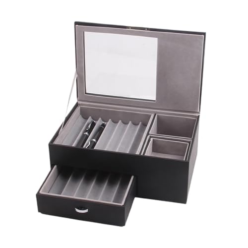 MAQDDO Doppelschichtiges Stiftetui aus Leder, Display-Aufbewahrung, Stiftbox, Füllfederhalter, Sammler-Organizer-Box FüR GeschäFte(Black) von MAQDDO