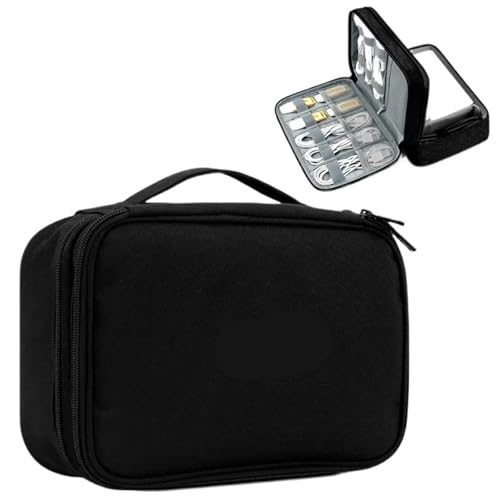 MAQDDO Große Kapazität Reise USB Gadget Kabel Tasche Kopfhörer Aufbewahrungsbox Datenkabel Aufbewahrungstasche Festplatte Ladegerät Power Bank Organizer FüR Reise(Double Layer-Black-B) von MAQDDO