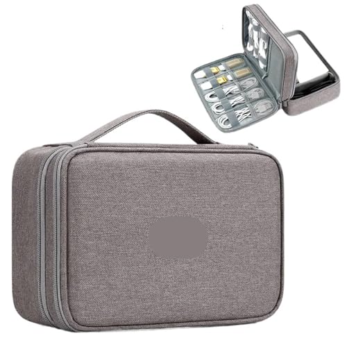 MAQDDO Große Kapazität Reise USB Gadget Kabel Tasche Kopfhörer Aufbewahrungsbox Datenkabel Aufbewahrungstasche Festplatte Ladegerät Power Bank Organizer FüR Reise(Double Layer-Brown-B) von MAQDDO