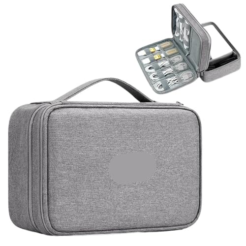 MAQDDO Große Kapazität Reise USB Gadget Kabel Tasche Kopfhörer Aufbewahrungsbox Datenkabel Aufbewahrungstasche Festplatte Ladegerät Power Bank Organizer FüR Reise(Double Layer-Gray-B) von MAQDDO