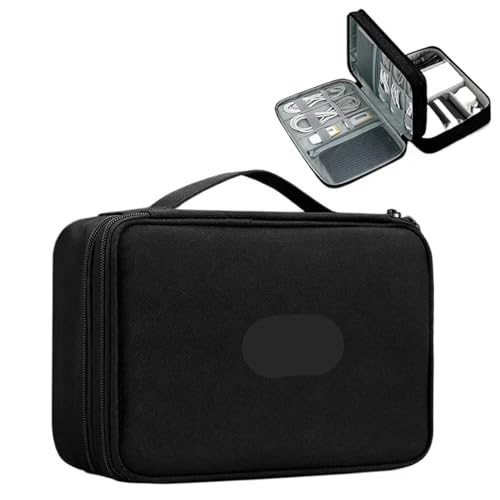 MAQDDO Große Kapazität Reise USB Gadget Kabel Tasche Kopfhörer Aufbewahrungsbox Datenkabel Aufbewahrungstasche Festplatte Ladegerät Power Bank Organizer FüR Reise(Double Layer-XL-Bl-B) von MAQDDO