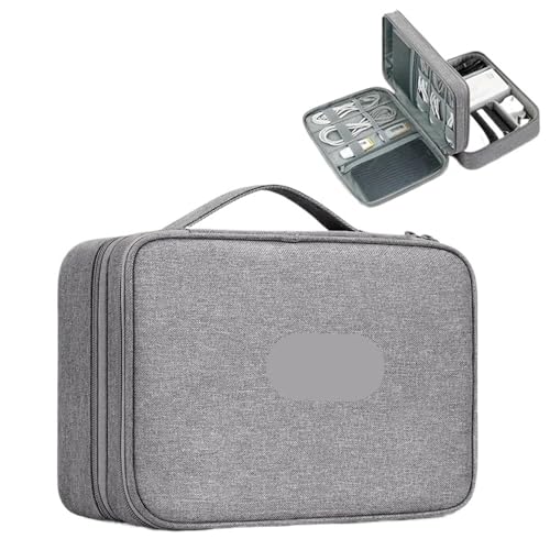 MAQDDO Große Kapazität Reise USB Gadget Kabel Tasche Kopfhörer Aufbewahrungsbox Datenkabel Aufbewahrungstasche Festplatte Ladegerät Power Bank Organizer FüR Reise(Double Layer-XL-Gr-B) von MAQDDO