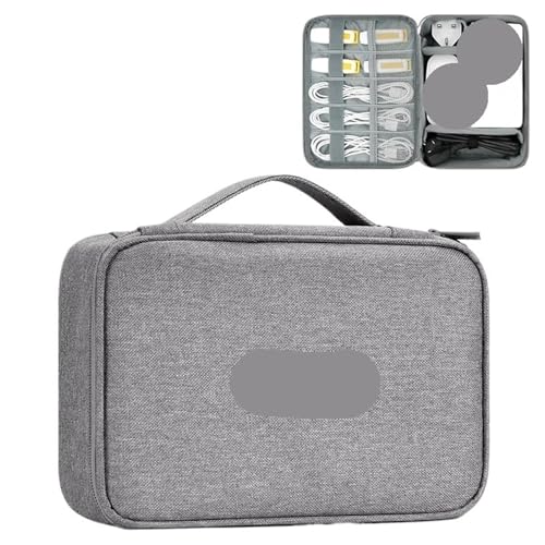 MAQDDO Große Kapazität Reise USB Gadget Kabel Tasche Kopfhörer Aufbewahrungsbox Datenkabel Aufbewahrungstasche Festplatte Ladegerät Power Bank Organizer FüR Reise(Single Layer-Gray-B) von MAQDDO