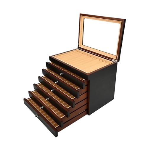 MAQDDO Lackierte Stiftebox aus Holz, Aufbewahrungsbox for Füllfederhalter, Sammlerbox mit transparentem Fenster FüR GeschäFte(Black-78pens) von MAQDDO