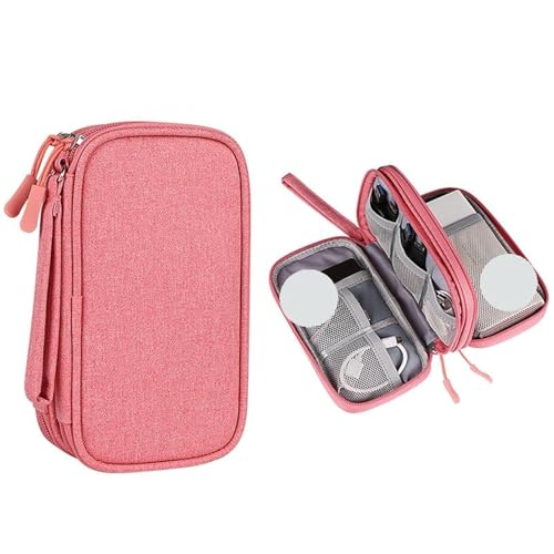 MAQDDO Reisekabeltasche, Tragbare Digitale Aufbewahrungstasche, Ladegerät, Datenkabeltasche, Organizer, wasserdichte for Elektronisches Zubehör FüR Reise(2 Layer-Pink) von MAQDDO