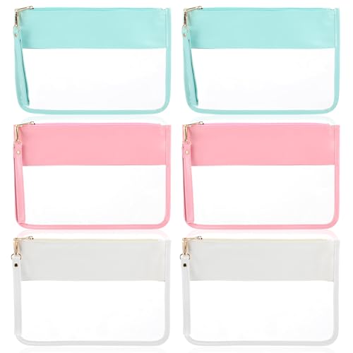 Transparente Reißverschlusstasche für Reisen, Nylon, Make-up-Tasche, wasserdicht, für Snacks, süße Geldbörse, Kosmetiktaschen für Damen, Mädchen, Geschenke (Rosa, Weiß, Blau), 6 Stück von MAQUITA