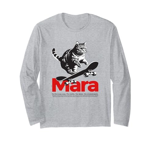 MARA - Schöner Mädchen Name mit Katze & Skateboard Langarmshirt von MARA Tochter Enkel Geburtstag Geschenkideen