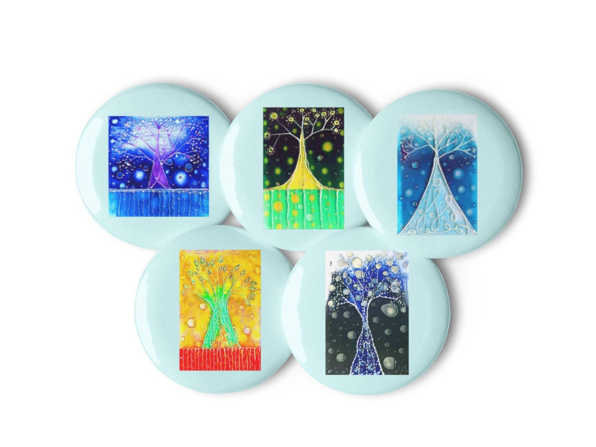 5 Stück Gemälde Button-Set Blau "Bäume" - 1.25″ | 3, 1x3, 1 cm/2.25″ | 5, 7x5, 7 Von Maria Marachowska von MARACHOWSKAART