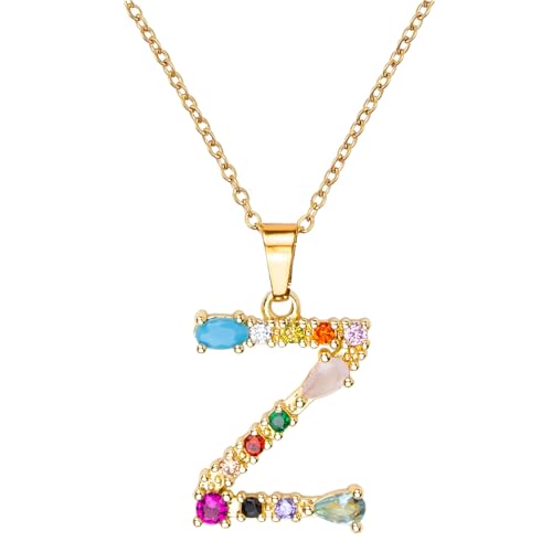 MARARDI Damenanhänger Gold mit Personalisierter Initiale - Halskette Frauen [Z] mit Goldfarbener Buchstabe und Farbige Steine - Damenhalsketten Passend für Jeden Anlass Originell Elegant von MARARDI