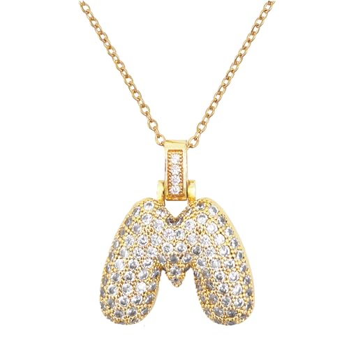 MARARDI Damenanhänger Gold mit Personalisierter Initiale - Halskette Frauen [M] mit Goldfarben und Glänzenden Steinen Buchstabe - Damenhalsketten Passend für Jeden Anlass Originell Elegant von MARARDI