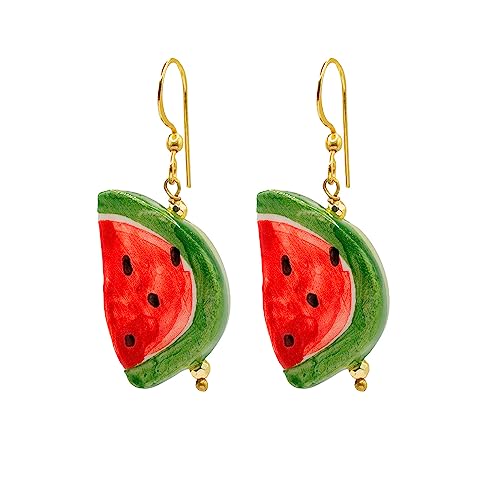 MARARDI Ohrringe Damen Italienische Keramik aus Caltagirona [Wassermelone] Lange Handmade Italienischer Schmuck Elegant Originale für Alltag Events Hochzeiten besondere Anlässe von MARARDI