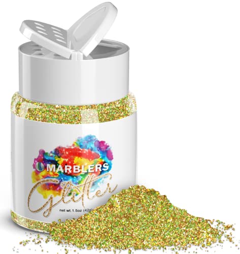 MARBLERS Holografischer Glitzer [Holo Olive Gold 1,5 oz (42 g) | Fein | Ungiftig, vegan, frei von Tierversuchen | Gesicht, Körper, Lidschatten, Haare, Festival, Party-Make-up | Nagelkunst, Politur | H von MARBLERS