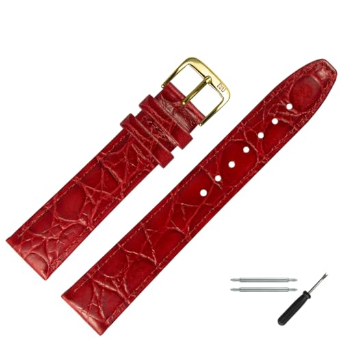 MARBURGER Uhrenarmband 14mm Leder Rot Kroko (Caiman) Prägung Mit Naht - Werkzeug Montage Set 5291440000220 von MARBURGER