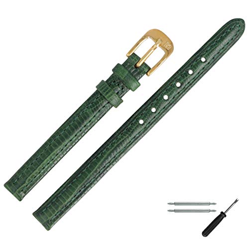 MARBURGER Uhrenarmband 8mm Leder Grün Gold - Montage Set 3550860000220 von MARBURGER