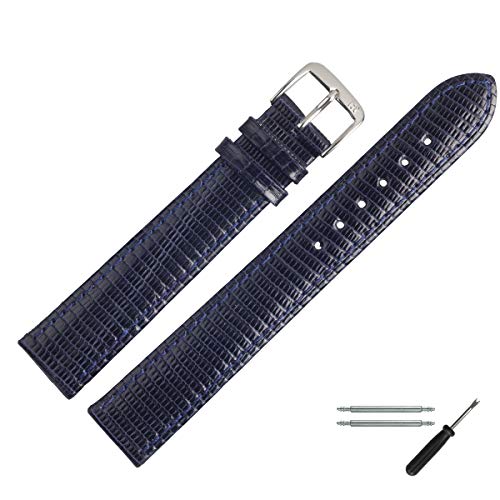 MARBURGER Uhrenarmband 12mm Leder Blau Eidechse XL - Werkzeug Montage Set 8081251000120 von MARBURGER