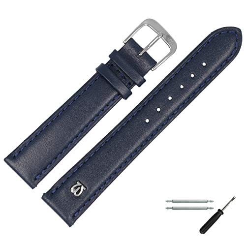 MARBURGER Uhrenarmband 12mm Leder Blau Glatt Mit Naht - Werkzeug Montage Set 1001251000120 von MARBURGER