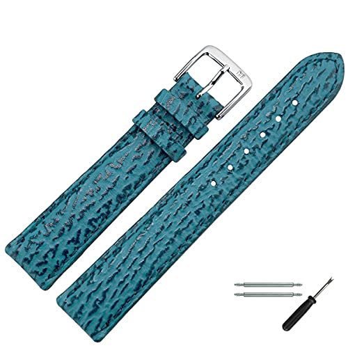 MARBURGER Uhrenarmband 12mm Leder Blau Haifisch - Werkzeug Montage Set 4621250000120 von MARBURGER