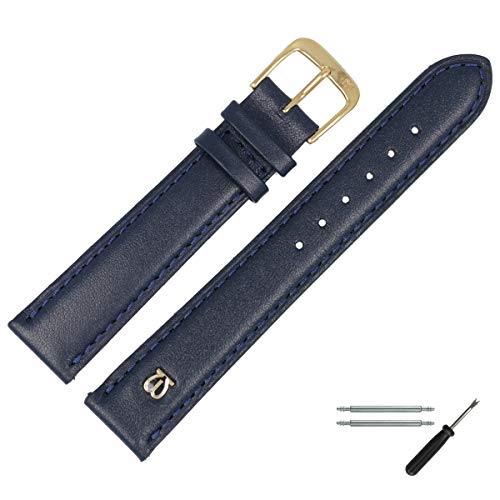 MARBURGER Uhrenarmband 12mm Leder Blau Glatt Mit Naht - Werkzeug Montage Set 1001251000220 von MARBURGER