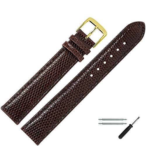 MARBURGER Uhrenarmband 12mm Leder Braun Eidechse XL - Werkzeug Montage Set 8081231000220 von MARBURGER